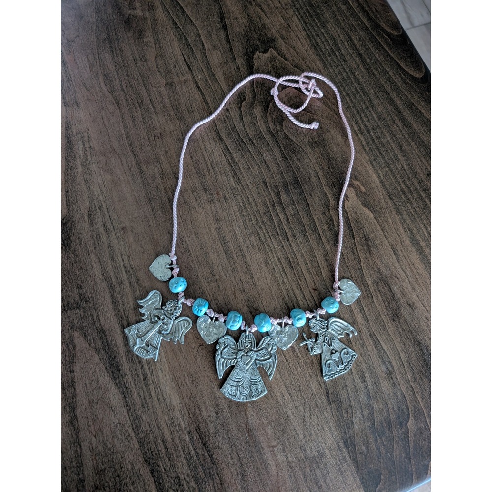 Handmade Inspirational Angel Charm‎ Necklace Hope Faith Charity Pewter Turquoise
